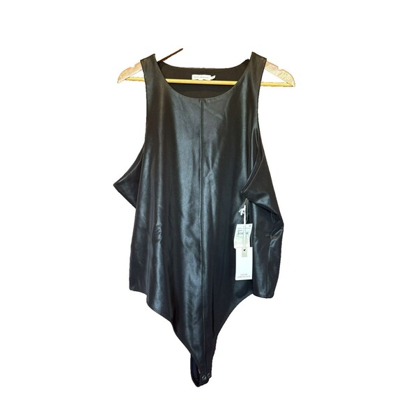 New Good American Black Better Than Leather High-Neck Thong Bodysuit Size 7 4XL - Picture 2 of 10
